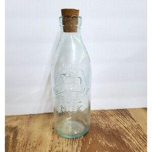 Vintage Absolutely Pure Milk Glass Bottle Embossed Cow Made in Italy Quart Cork